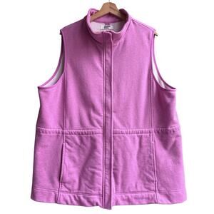 Lands End Serious Sweats Pink Full Zip Vest Soft Cotton Blend Plus 2X 20W-22W